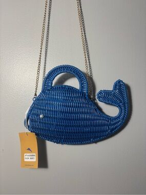 💙Tommy Bahama Royal Blue Woven Whale Crossbody Bag with Gold Chain